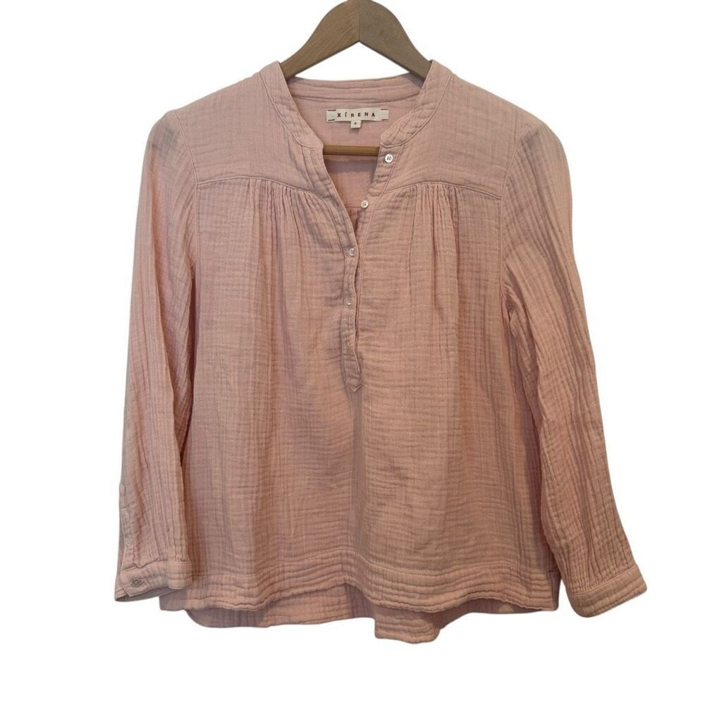 Xirena Peach Gauze Popover Henley Long Sleeve Top Size S